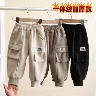 Yikids Boys Fleece Pants Onepiece Thick Velvet Kids Casual P