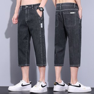 Summer Thin 7Point Jeans Shorts for Men Loose Straight Outer