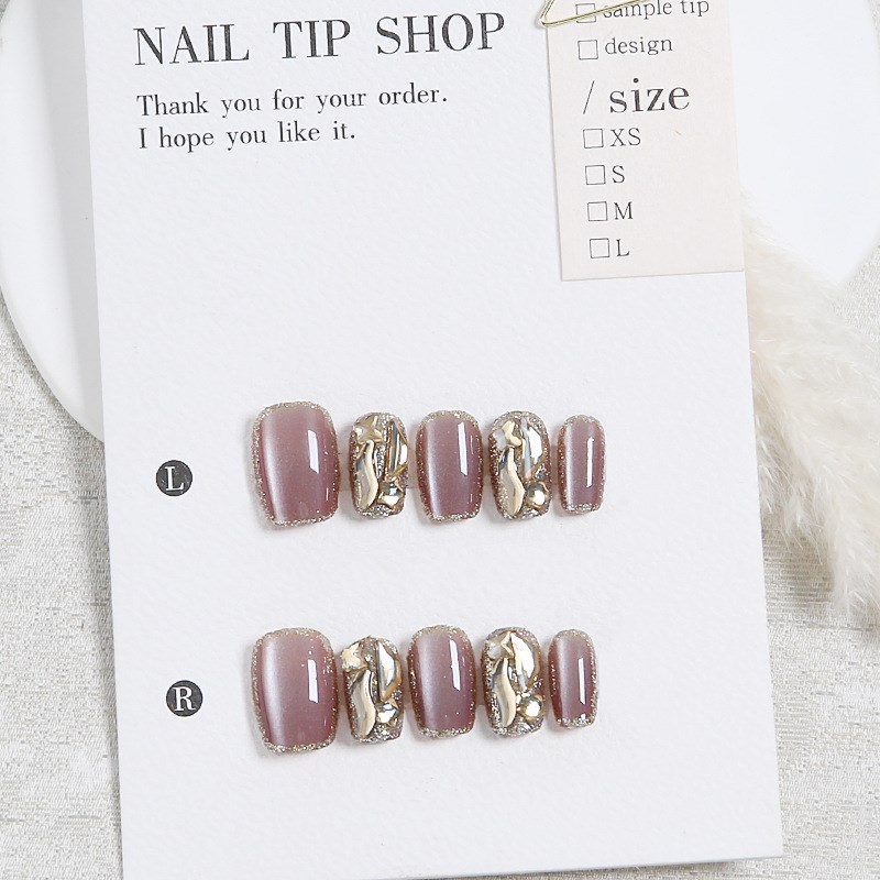 Purple Champagne Handmade Short Drill Manicure Cat Eye Nail
