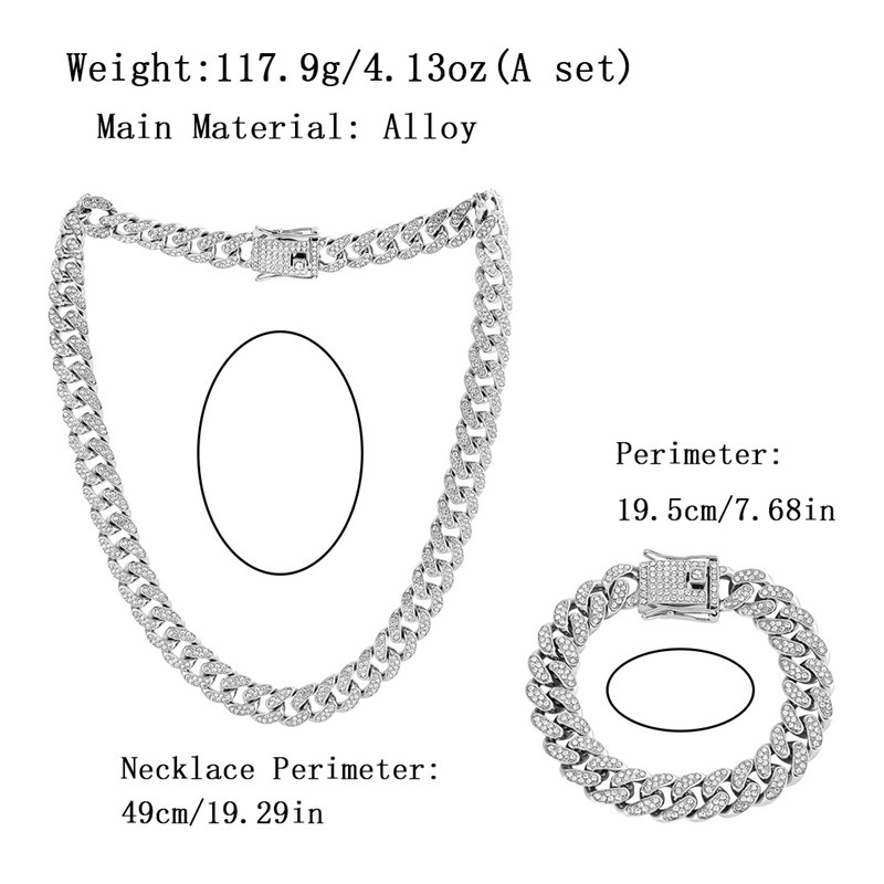 Diamond Cuban Necklace Bracelet Set Hip Hop Fashion F26060