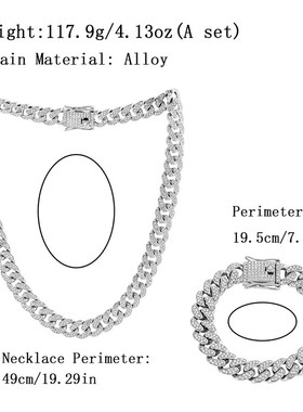 Diamond Cuban Necklace Bracelet Set Hip Hop Fashion F26060