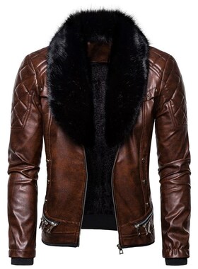 Mens Punk Detachable Fur Collar Rivet Quilted Thick Windproo