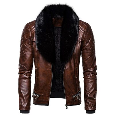Mens Punk Detachable Fur Collar Rivet Quilted Thick Windproo