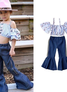 2025 Summer Set Girls Ruffled OffShoulder Tops Flared Pants