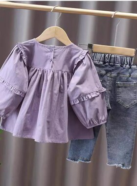 Girls 2025 SpringAutumn Fashion Sets Flower DenimPencil Pant