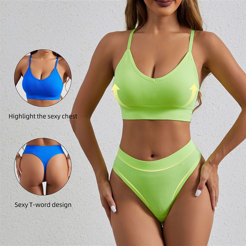 Plus Size Ladies Breathable Wireless Bra Low Waist Thong Spo