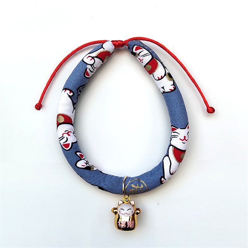 Pet Cat Japanese Style Collar with Bell Handmade Knitted Adj