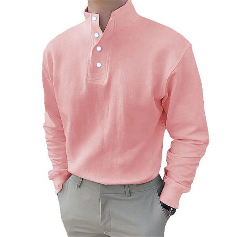 Mens Plain Long Sleeve Shirt with Regular Split Casual Europ