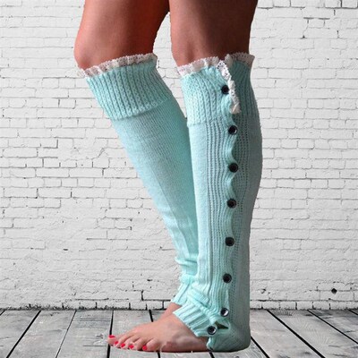 Winter Long JK Leg Warmer with Lace Button for Ladies Womens
