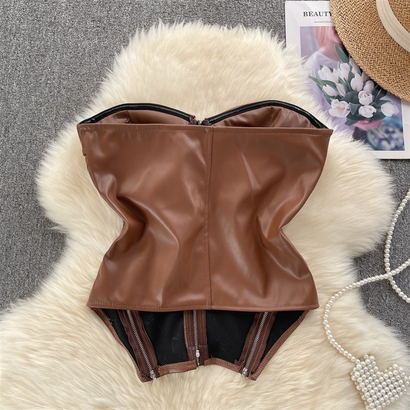 Retro Motorcycle style pure desire spicy girl crop top vest