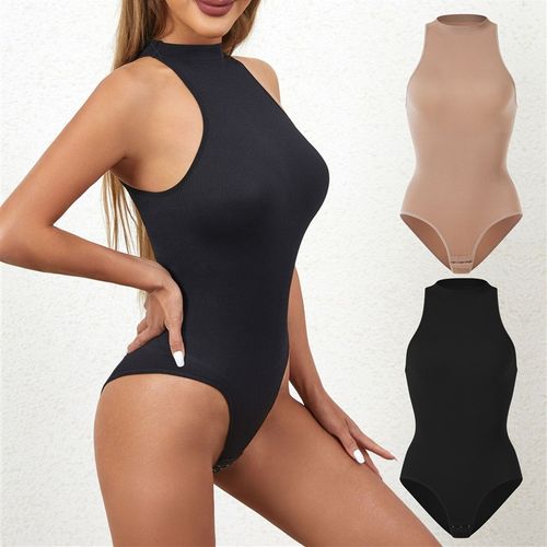 Womens Round Neck Sleeveless Buttoned Tight Bodysuit for Cor