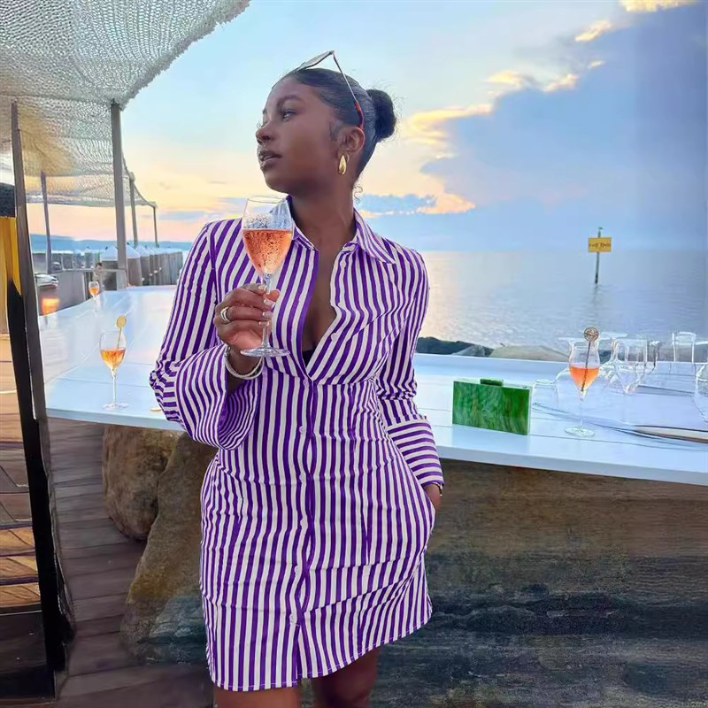 Printed Striped Dress for Women M6002 Autumn Winter FashionM