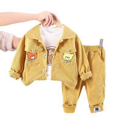 Kids Casual Twocolor Bear Head Cardigan Long Sleeve Set Fash