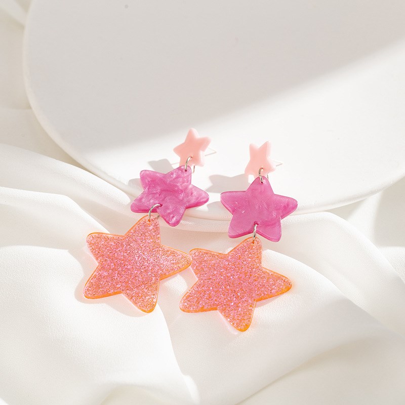 Dopamine Outfit Girls Long Earrings Pink Stars Sweet Design