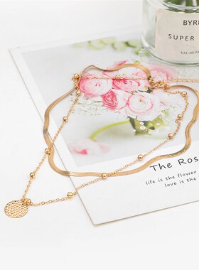 Simple Cold Style Hammered Texture Pendant Bead Chain Neckla