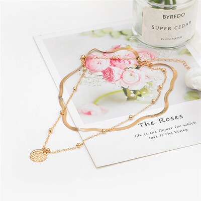 Simple Cold Style Hammered Texture Pendant Bead Chain Neckla