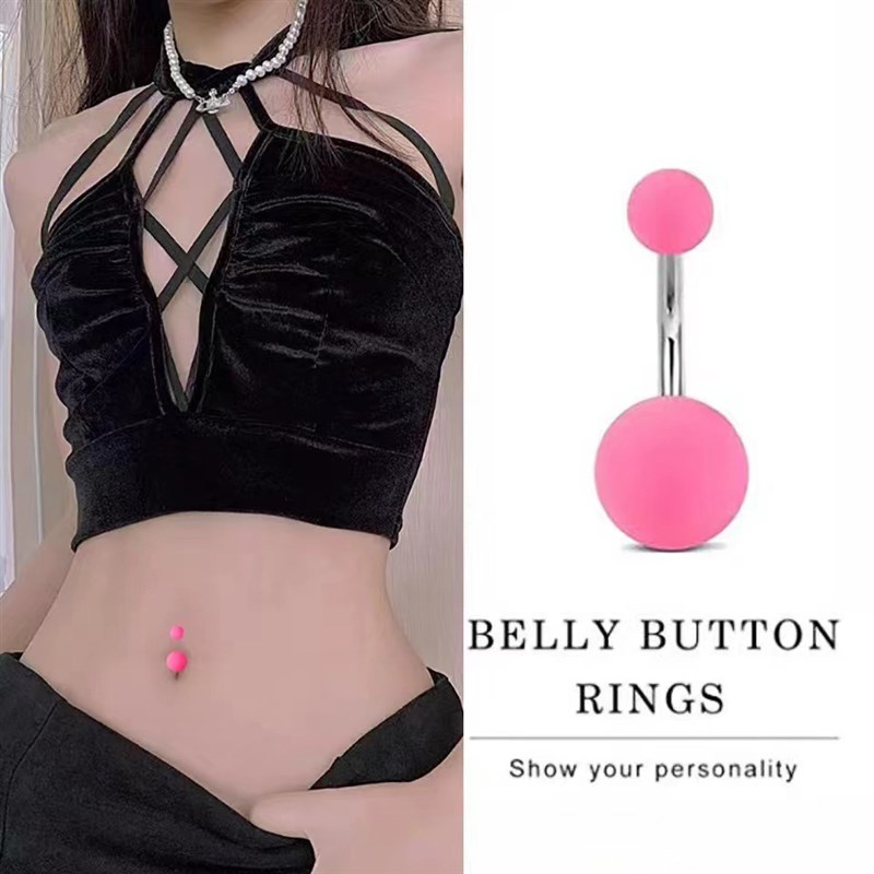 Stainless Steel Rubber Ball Belly Button Stud Plain Acrylic