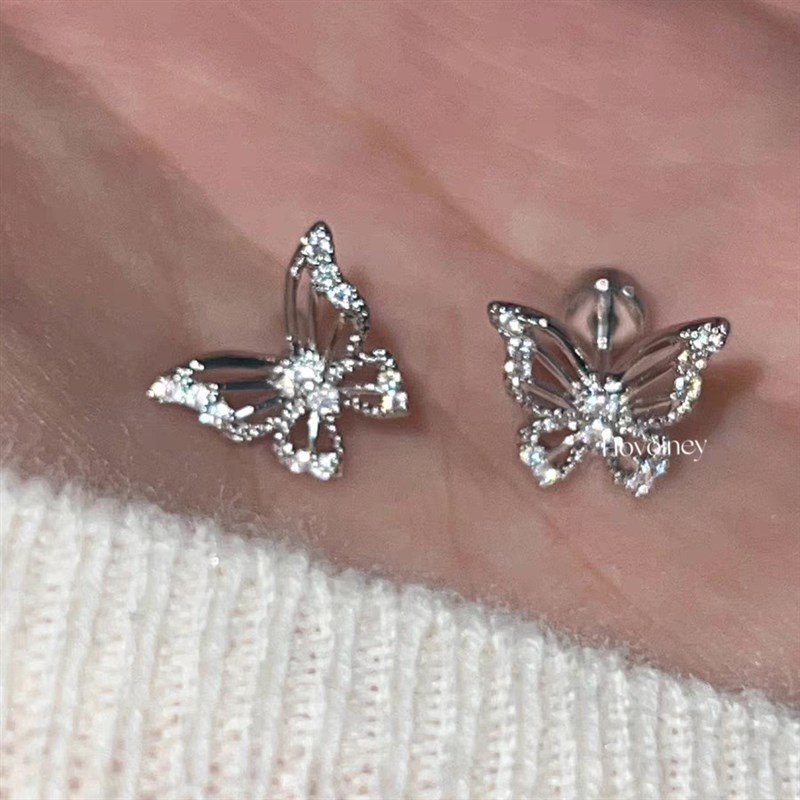 Sparkling Diamond Hollow Butterfly Ear Stud Flat Twist Buckl