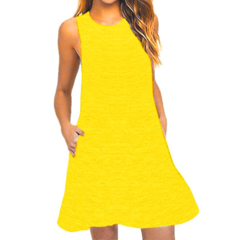 Summer Fashion Sleeveless Pocket Vest Plain Dress for Women