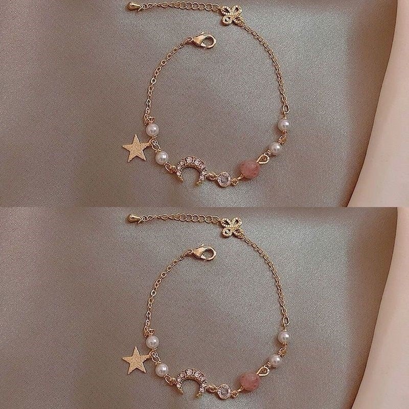 Star Moon Zircon Pearl Bracelet Women Design Star Moon Zirco