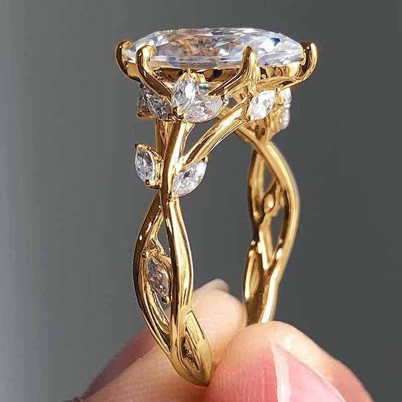 European and American Zircon Ring for Women Palace Style Lea