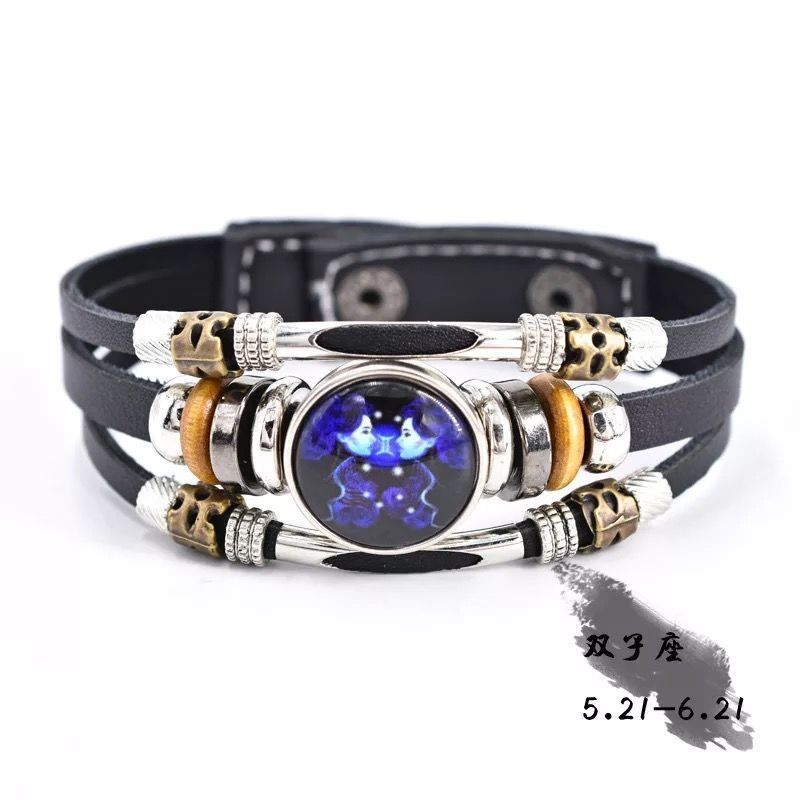 Vintage Twelve Constellations Glowinthedark Leather Bracelet