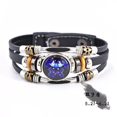 Vintage Twelve Constellations Glowinthedark Leather Bracelet