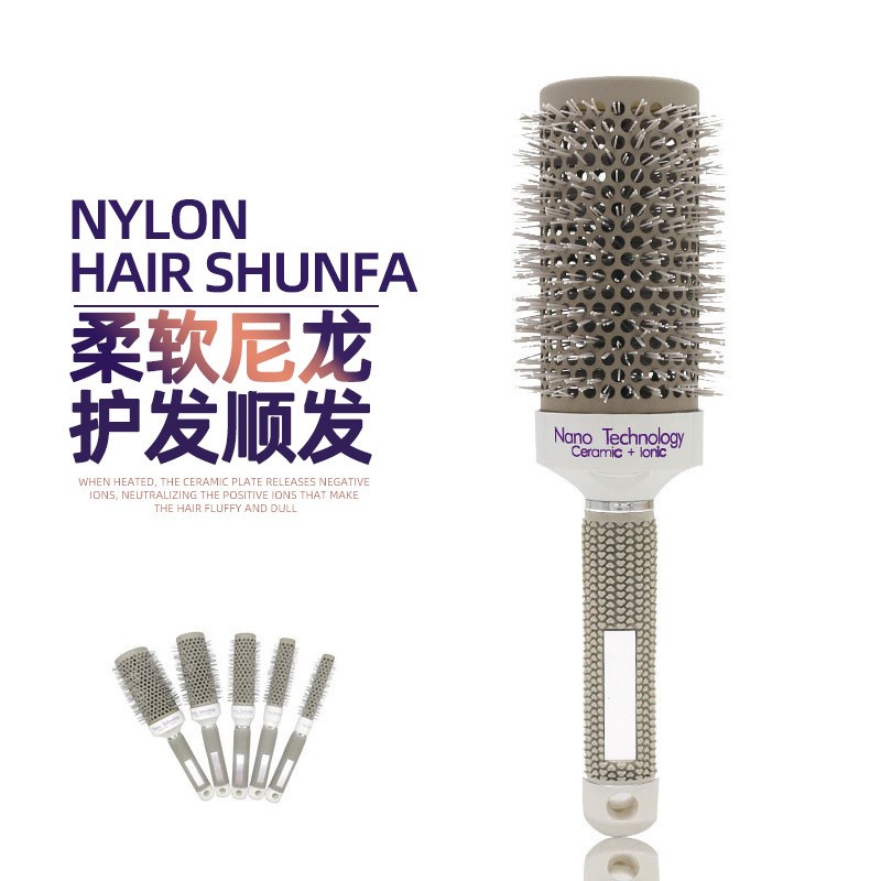 Hair Styling Ceramic Roller Comb Cylindrical Nylon Curling C