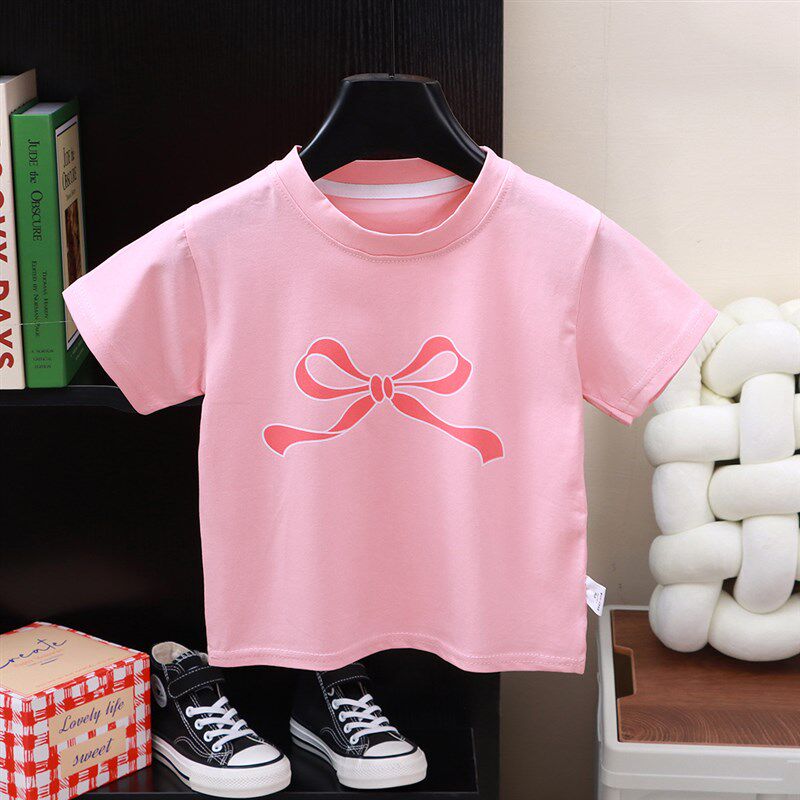 Summer Girls Short Sleeve Tshirt 2025 Bow Tie Kids Versatile