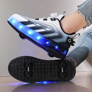 Roller Shoes for Kids Teens Double Wheels Charging Light Fly