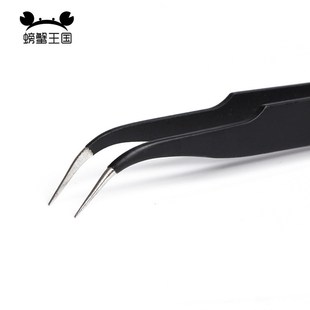 Curved Tweezers Straight Antistatic Stainless Black Steel