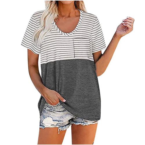 Summer 2025 Striped Pocket Casual Loose Tee for Women