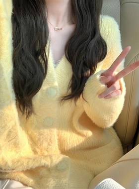 Sweater Women Autumn Lazy Style HighEnd Small Yellow Knit Re