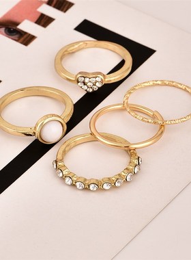 European American Pearl Heart Combo Joint Ring Set of 5Europ