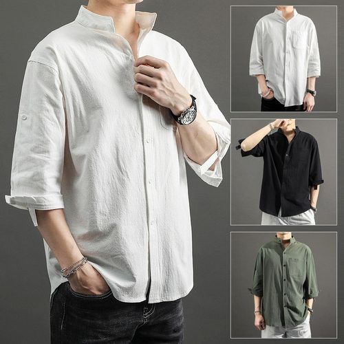 Linen Shirt Men Long Sleeve Autumn Versatile Chinese Style M