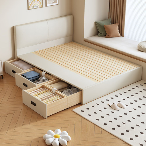 热销⭐全实木超薄床头落地储物床