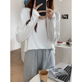 春款 胖mm内搭宽松打底T恤慵懒风0201z 女大码 V领纯欲长袖 打底衫