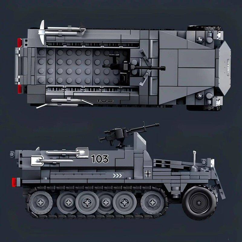 新品德国防空车陆地斯图卡半履带装甲运兵车SdKfz251军事拼装积木