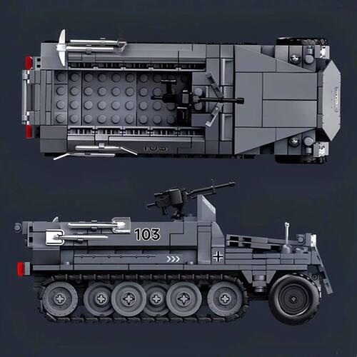 新品德国防空车陆地斯图卡半履带装甲运兵车SdKfz251军事拼装积木