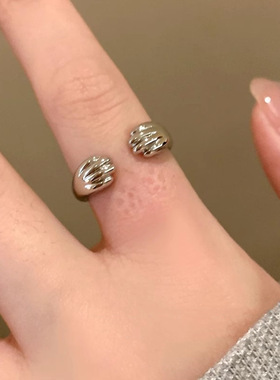 英国chrry koop新款银猫爪戒指女猫掌印轻奢高级感素圈开口