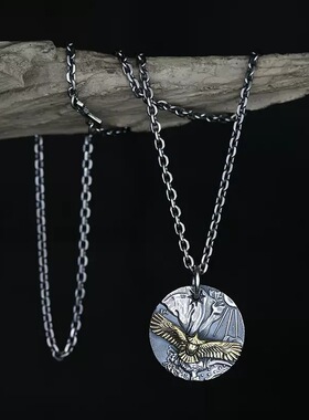 英国chrry koop银飞鹰项链男士个性复古泰银老鹰吊坠男女圆牌