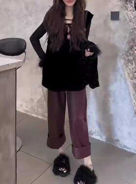 英国chrry koop新款设计感长袖打底衫宽松马甲直筒裤洋气女