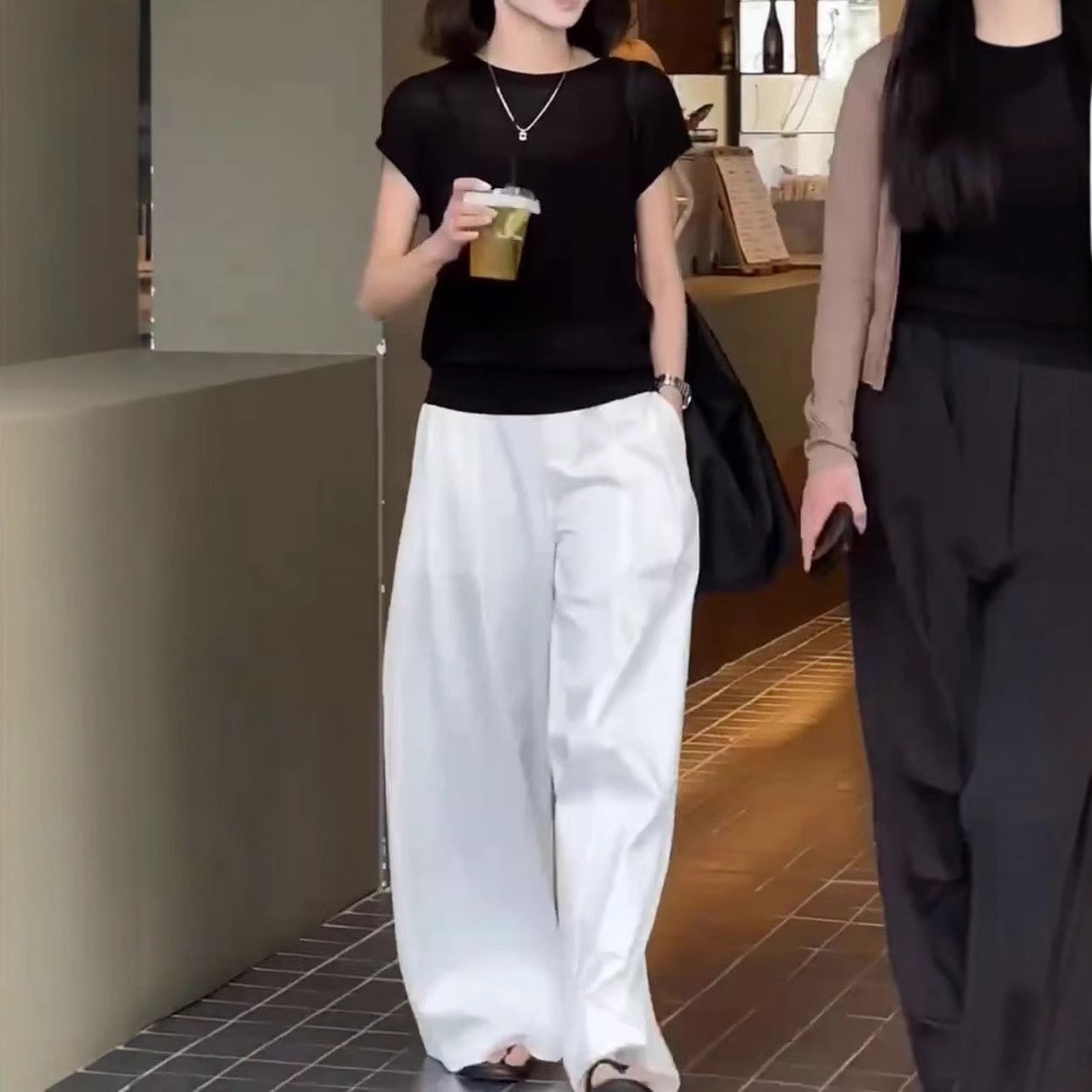 英国chrry koop夏季新新薄款色短袖t恤休闲宽松直筒长裤女