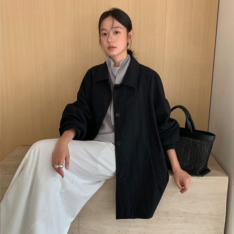 英国cherrykoko 休闲廓形百搭长袖风衣女秋季经典翻领中长款外套