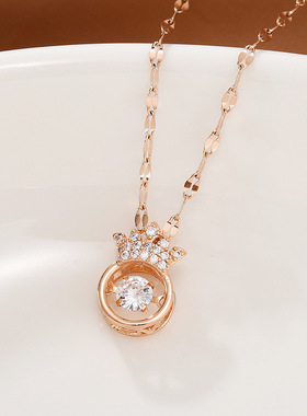 英国chrry koop铜吊坠灵动吊坠简约时尚皇冠钛钢项链跳动的心套