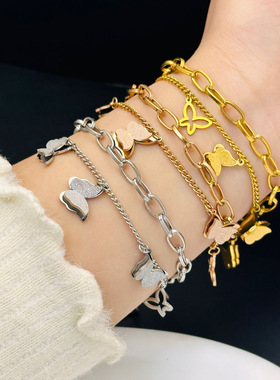 英国chrry koop钛钢18k玫瑰金蝴蝶双层手链女简约个性ins小众