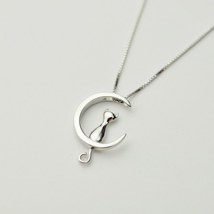 英国chrry koop小猫s925银项链月亮可爱猫咪简约女生轻奢小众