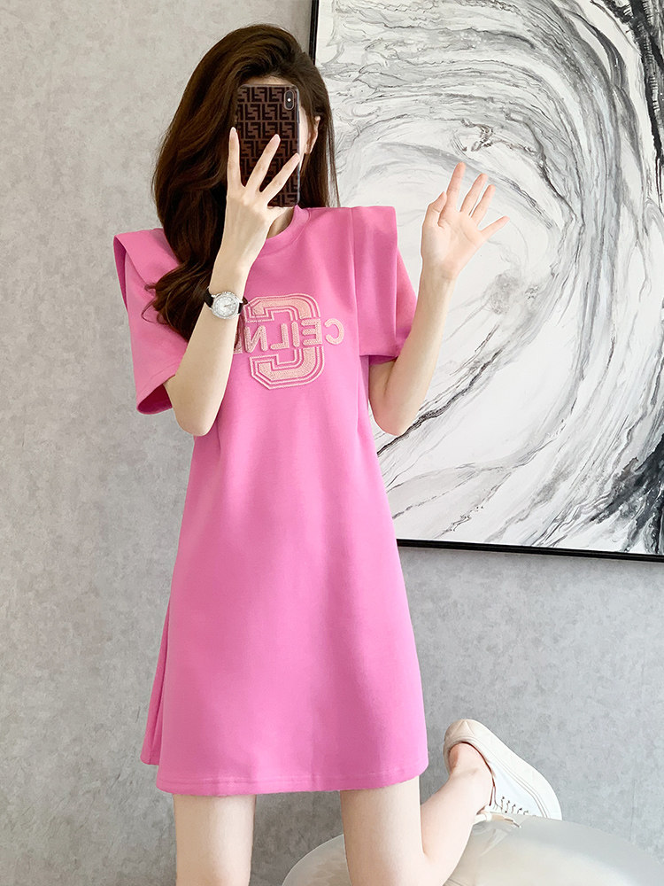 SADO YINER高级感气质圆领短袖绣花连衣裙女个性时尚休闲卫衣裙