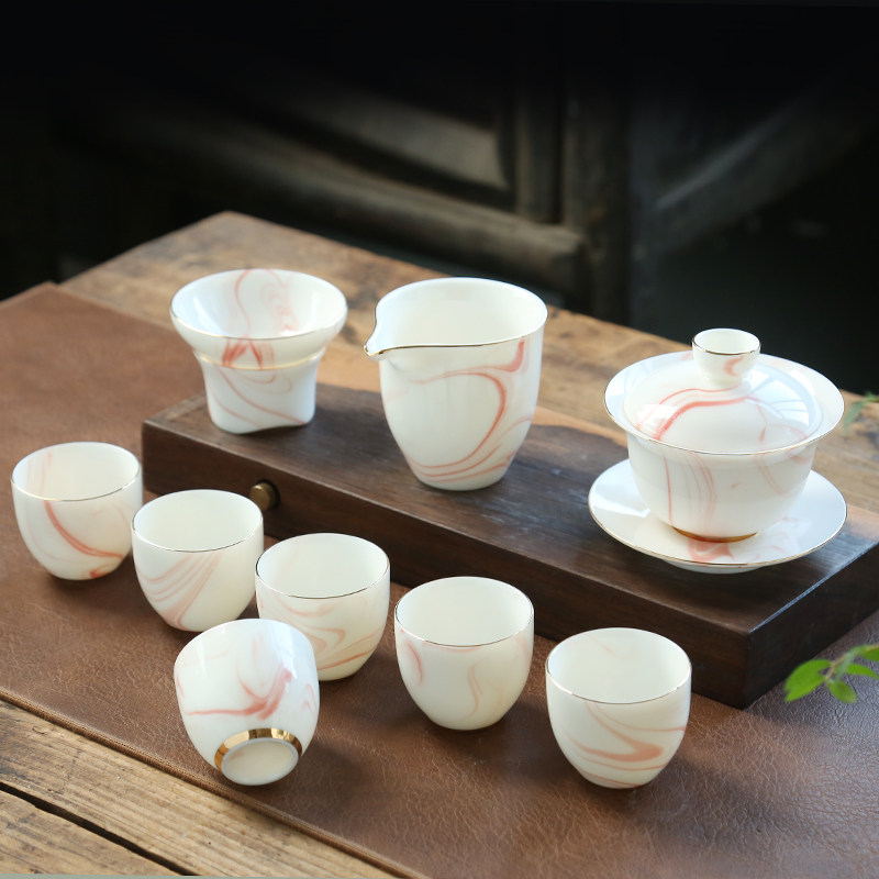 羊脂玉茶具套装陶瓷家用客厅办公室功夫茶壶小茶杯盖碗白瓷泡茶组