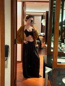 13311黑色亚麻褶皱低腰西装 自带腰带 裤